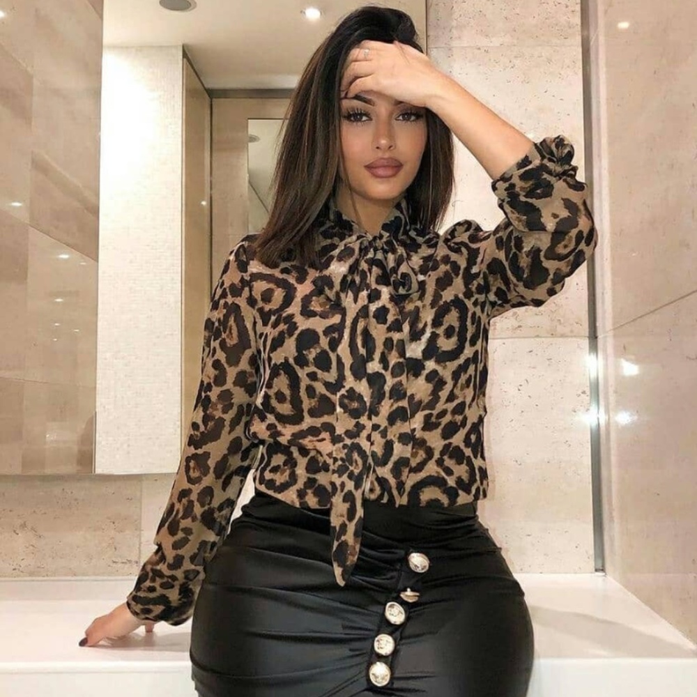 Bianca Leopard Blouse Pussybow Tie